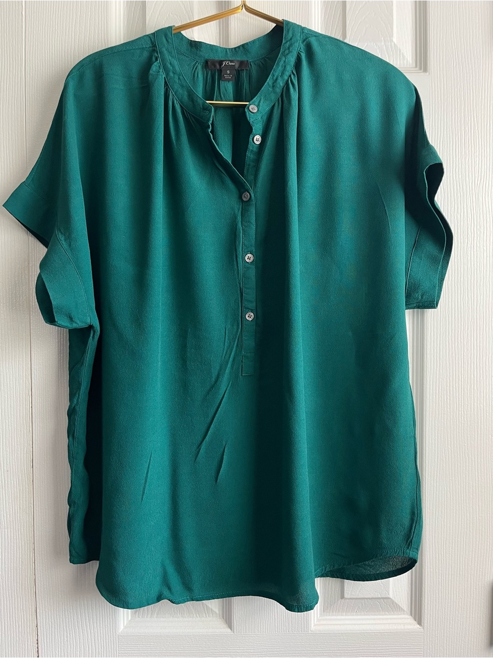 J.Crew Dark Teal Drapey Popover Short Sleeve Blouse Size Small Minimalist